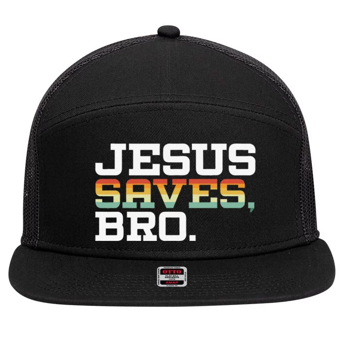 Jesus Saves Bro Vintage Pro Christian Religious Believer 7 Panel Mesh Trucker Snapback Hat