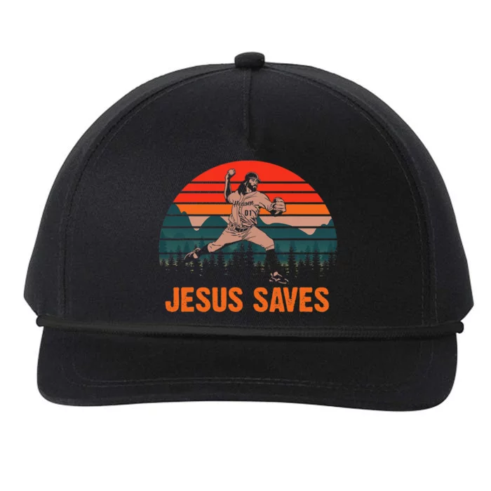 Jesus Saves Baseball Pitcher Vintage Retro 80s Snapback Five-Panel Rope Hat