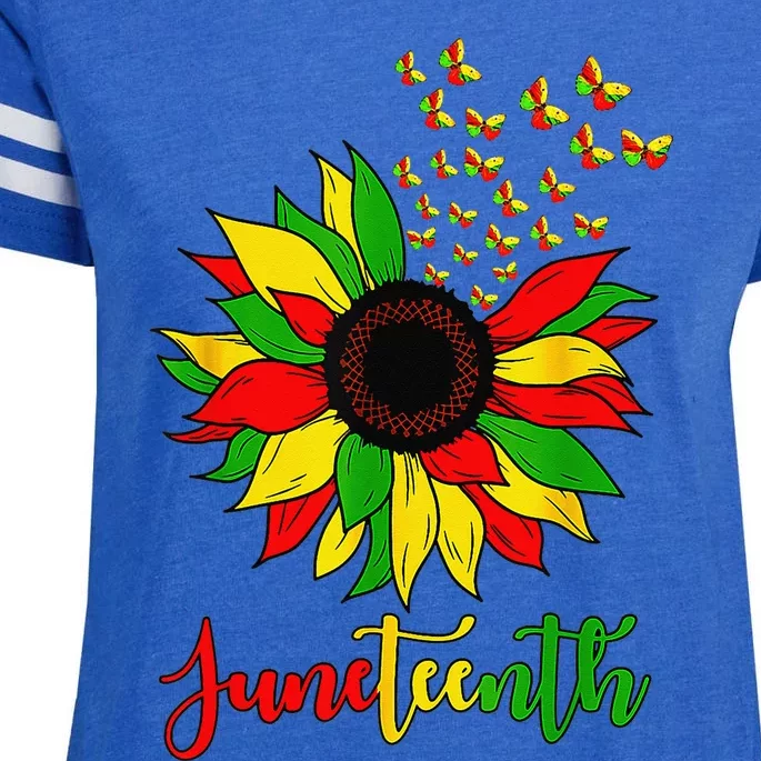 Juneteenth Sunflower Butterflies Afro American Freedom Day Enza Ladies Jersey Football T-Shirt