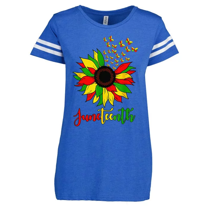 Juneteenth Sunflower Butterflies Afro American Freedom Day Enza Ladies Jersey Football T-Shirt