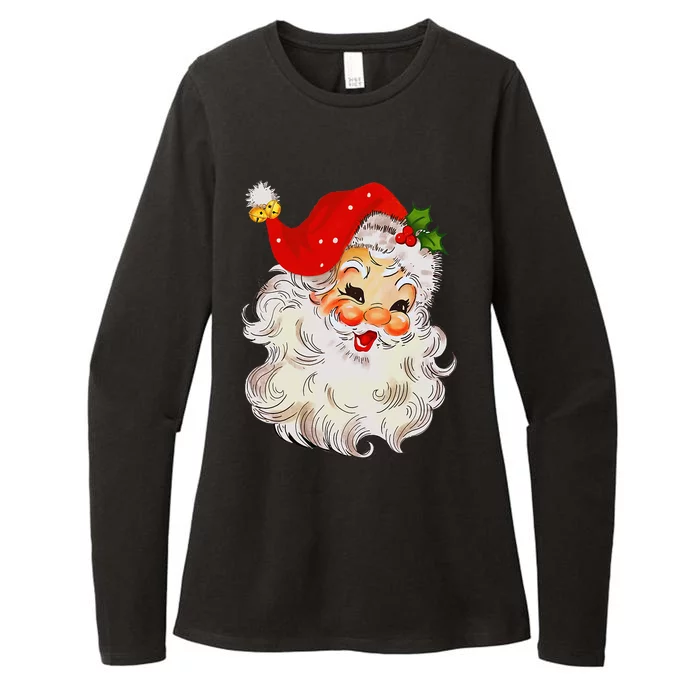 Jolly Santa Claus Face Vintage St. Nick Christmas Womens CVC Long Sleeve Shirt