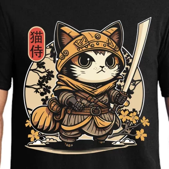 Japanese Samurai Cat Tattoo Kawaii Ninja Cat Pajama Set