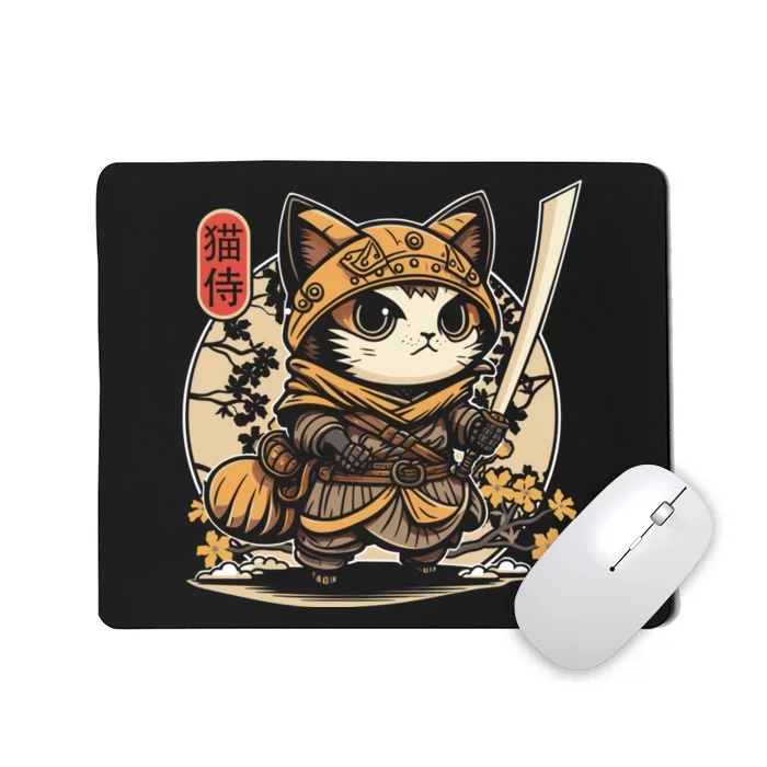 Japanese Samurai Cat Tattoo Kawaii Ninja Cat Mousepad