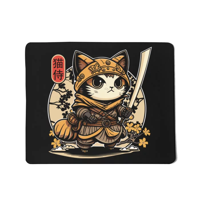 Japanese Samurai Cat Tattoo Kawaii Ninja Cat Mousepad