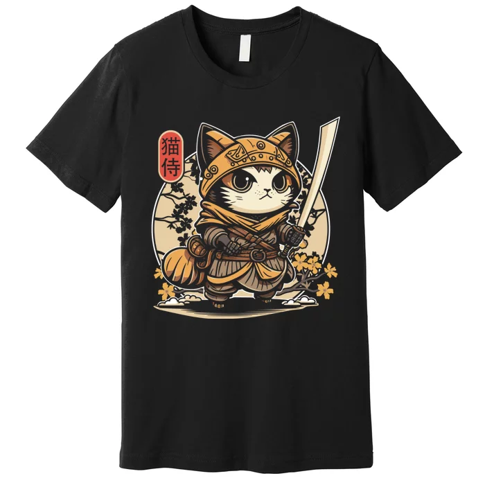 Japanese Samurai Cat Tattoo Kawaii Ninja Cat Premium T-Shirt