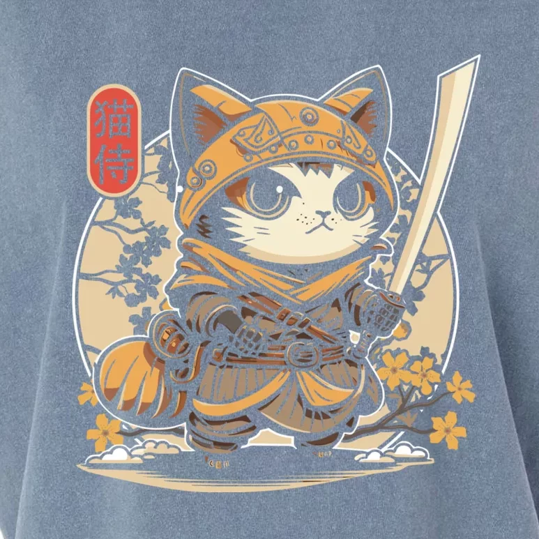 Japanese Samurai Cat Tattoo Kawaii Ninja Cat Garment-Dyed Women's Muscle Tee