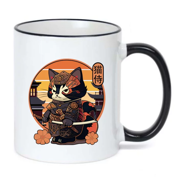 Japanese Samurai Cat Tattoo Kawaii Ninja Cat Black Color Changing Mug