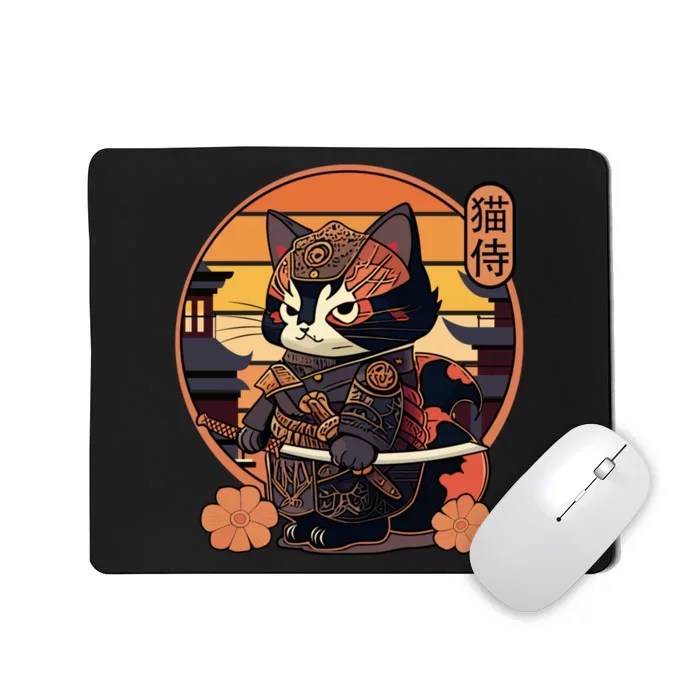 Japanese Samurai Cat Tattoo Kawaii Ninja Cat Mousepad