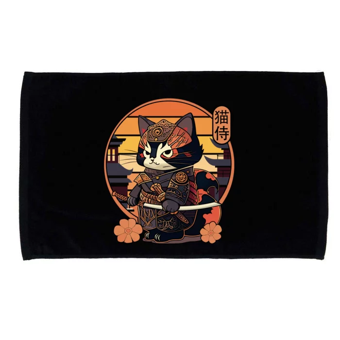 Japanese Samurai Cat Tattoo Kawaii Ninja Cat Microfiber Hand Towel