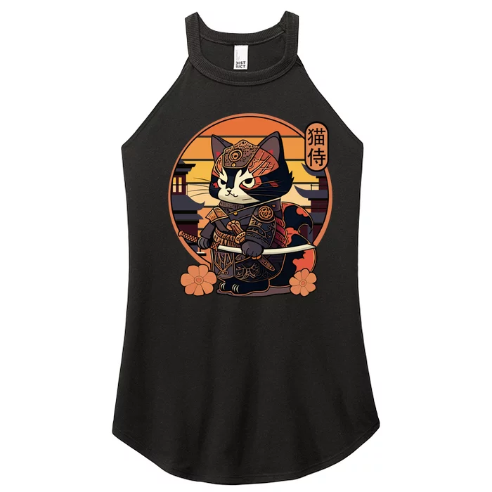 Japanese Samurai Cat Tattoo Kawaii Ninja Cat Women’s Perfect Tri Rocker Tank