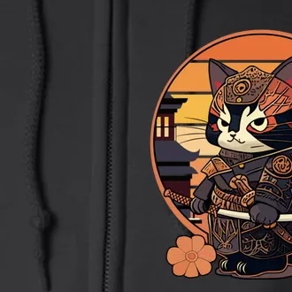 Japanese Samurai Cat Tattoo Kawaii Ninja Cat Full Zip Hoodie