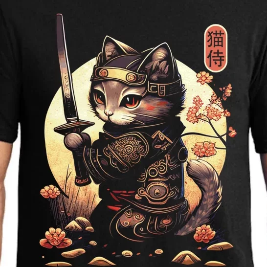 Japanese Samurai Cat Tattoo Kawaii Ninja Cat Pajama Set