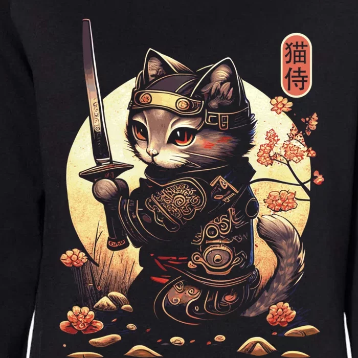 Japanese Samurai Cat Tattoo Kawaii Ninja Cat Womens California Wash Sweatshirt