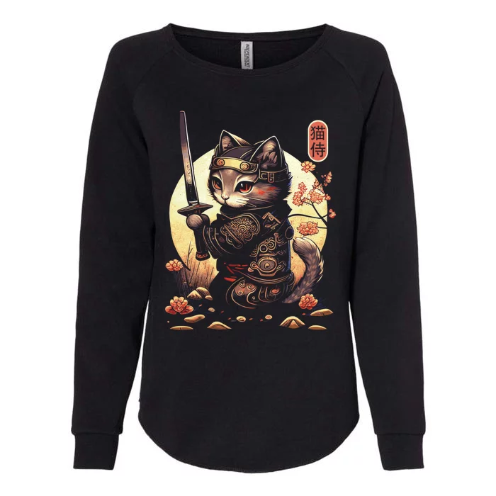 Japanese Samurai Cat Tattoo Kawaii Ninja Cat Womens California Wash Sweatshirt