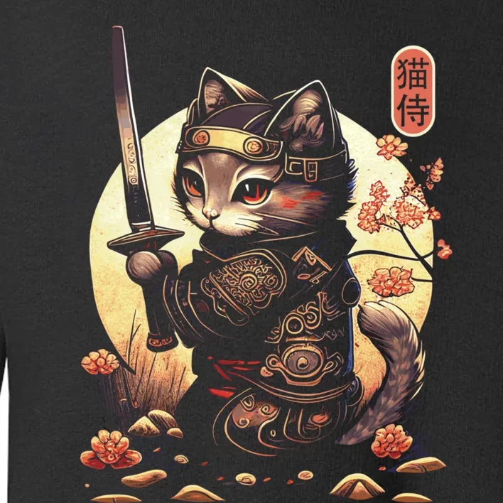 Japanese Samurai Cat Tattoo Kawaii Ninja Cat Toddler Sweatshirt