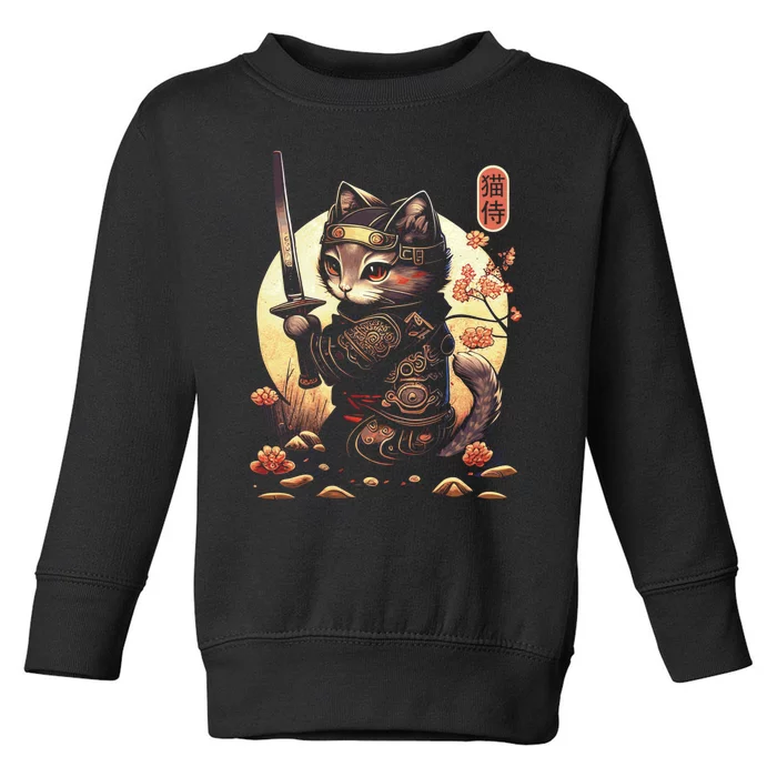 Japanese Samurai Cat Tattoo Kawaii Ninja Cat Toddler Sweatshirt