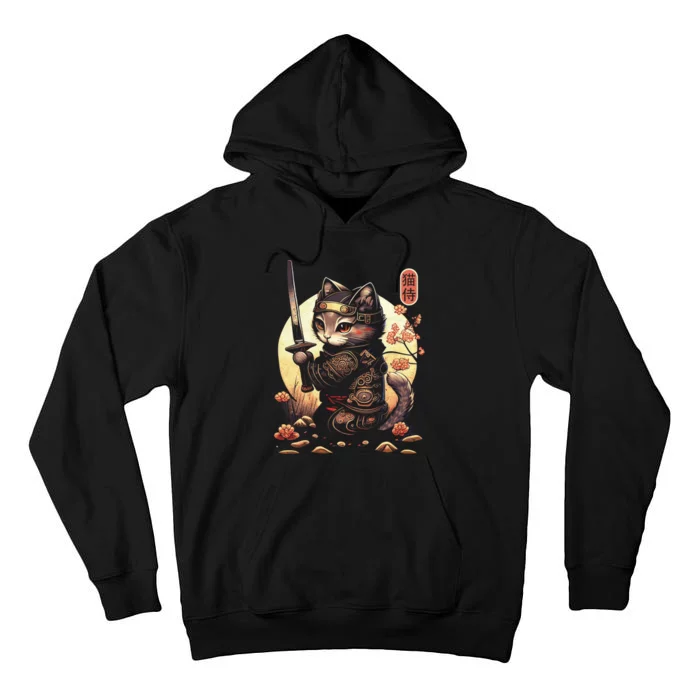 Japanese Samurai Cat Tattoo Kawaii Ninja Cat Tall Hoodie