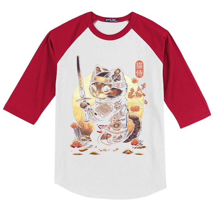 Japanese Samurai Cat Tattoo Kawaii Ninja Cat Kids Colorblock Raglan Jersey