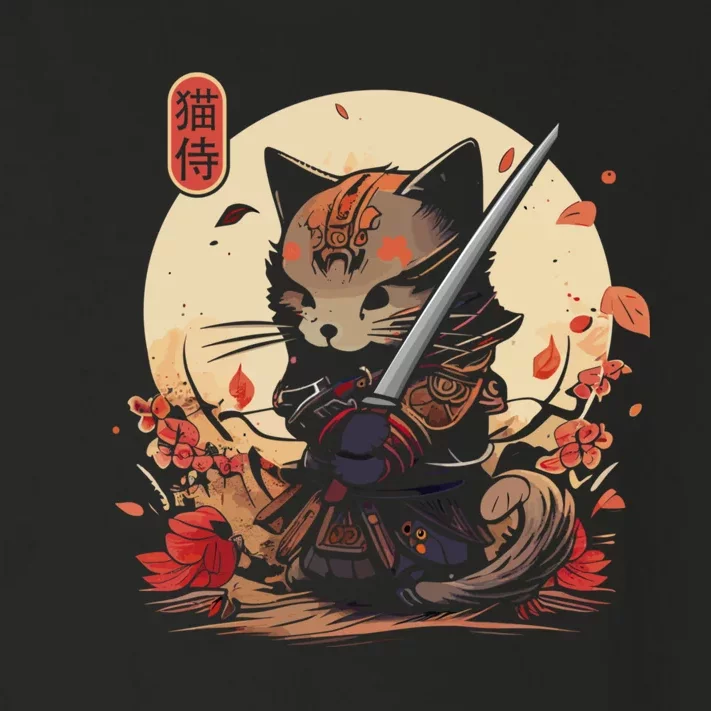 Japanese Samurai Cat Tattoo Kawaii Ninja Cat Toddler Long Sleeve Shirt