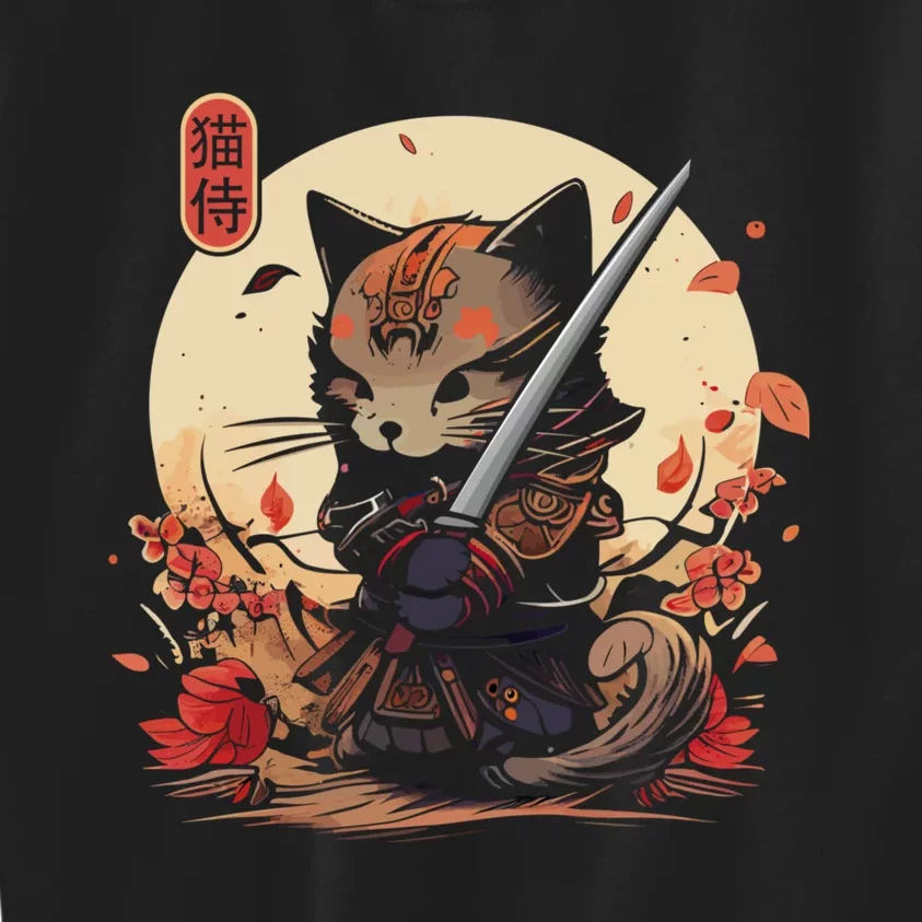 Japanese Samurai Cat Tattoo Kawaii Ninja Cat Kids Sweatshirt