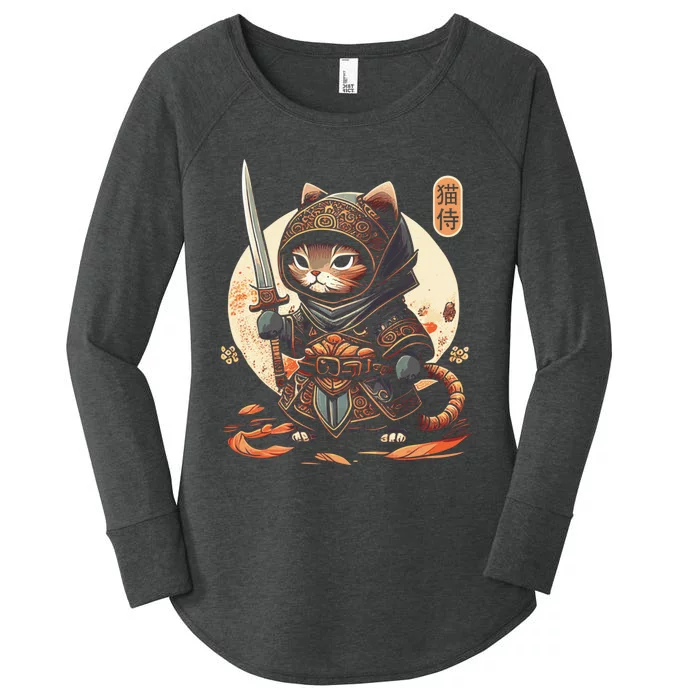 Japanese Samurai Cat Tattoo Kawaii Ninja Cat Ninja Kitten Warriors Women's Perfect Tri Tunic Long Sleeve Shirt