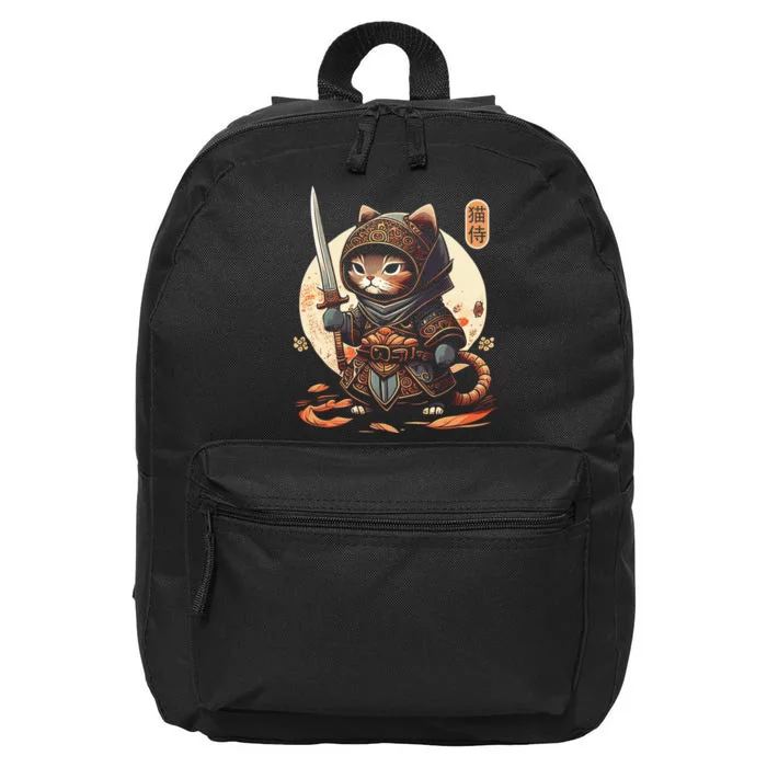 Japanese Samurai Cat Tattoo Kawaii Ninja Cat Ninja Kitten Warriors 16 in Basic Backpack