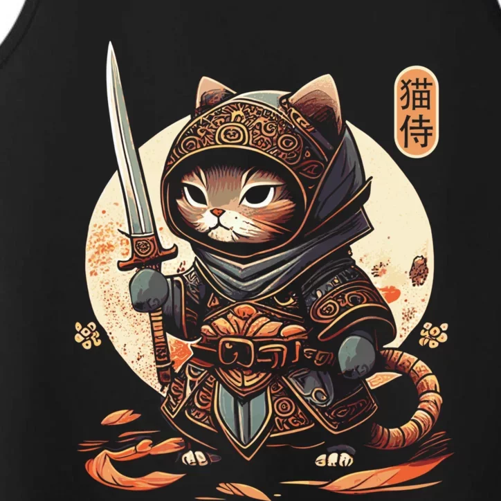 Japanese Samurai Cat Tattoo Kawaii Ninja Cat Ninja Kitten Warriors Performance Tank