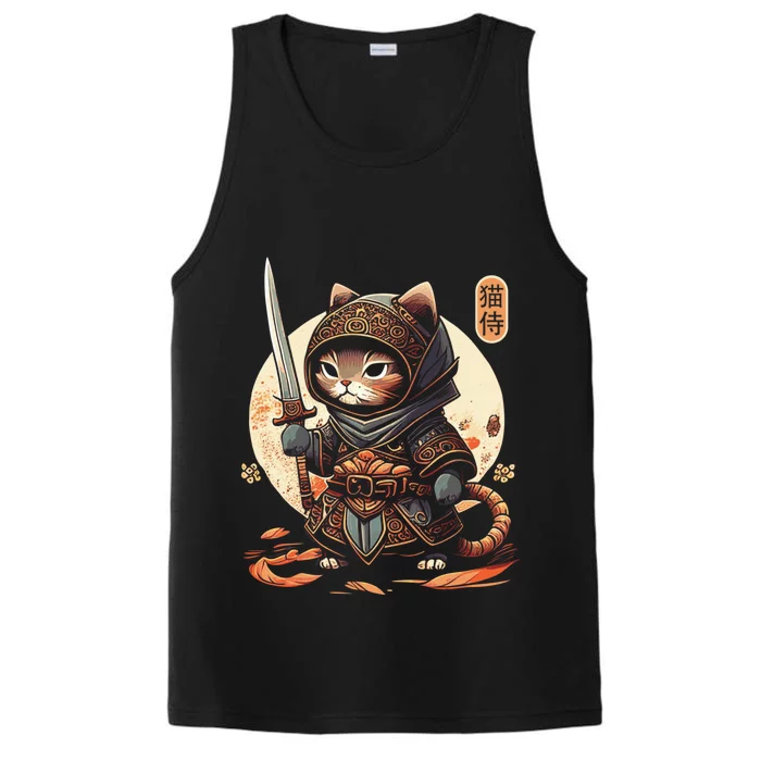 Japanese Samurai Cat Tattoo Kawaii Ninja Cat Ninja Kitten Warriors Performance Tank