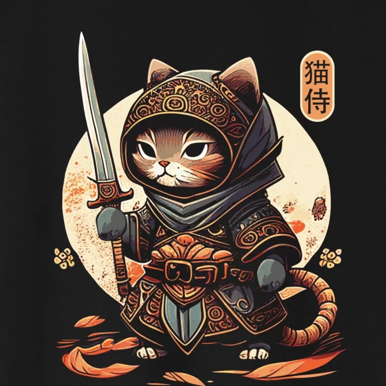 Japanese Samurai Cat Tattoo Kawaii Ninja Cat Ninja Kitten Warriors Women's Crop Top Tee