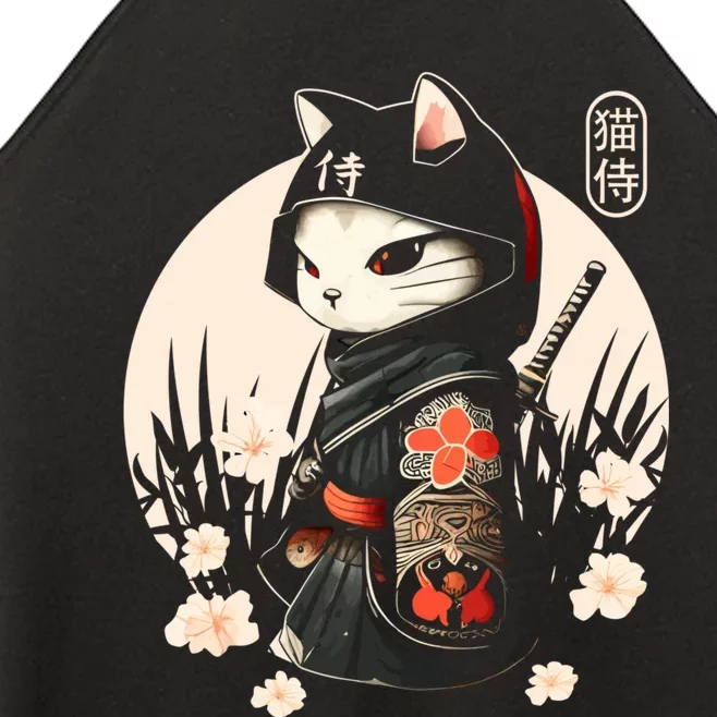 Japanese Samurai Cat Tattoo Kawaii Ninja Cat Ninja Kitten Warriors Women’s Perfect Tri Rocker Tank