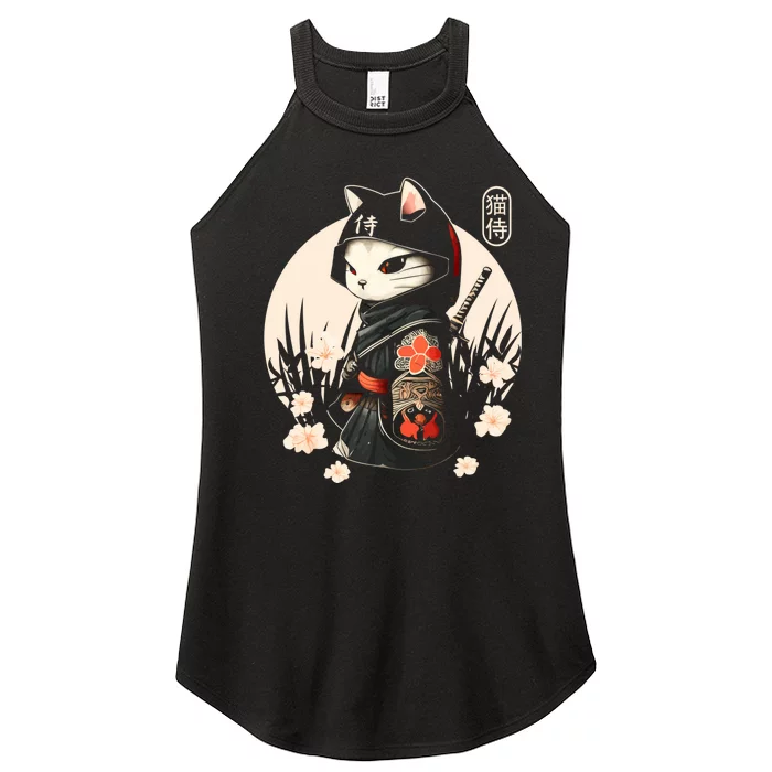 Japanese Samurai Cat Tattoo Kawaii Ninja Cat Ninja Kitten Warriors Women’s Perfect Tri Rocker Tank