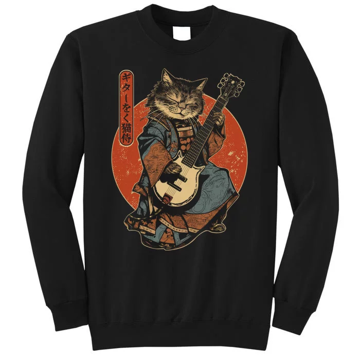 Japanese Samurai Cat Playing The Electric Guitar Japanese Samurai Guitar Players Sweatshirt