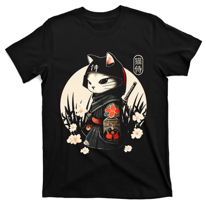 Japanese Samurai Cat Tattoo Kawaii Ninja Cat T-Shirt