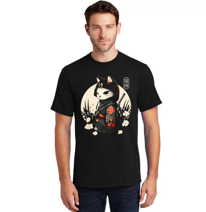 Japanese Samurai Cat Tattoo Kawaii Ninja Cat Tall T-Shirt