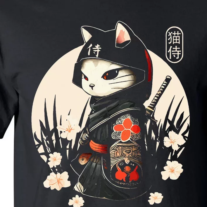 Japanese Samurai Cat Tattoo Kawaii Ninja Cat Tall T-Shirt