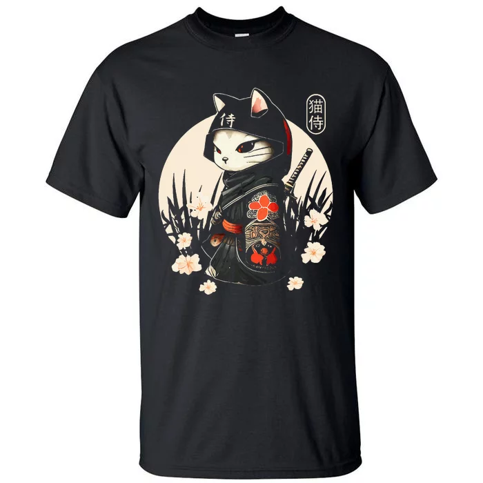 Japanese Samurai Cat Tattoo Kawaii Ninja Cat Tall T-Shirt