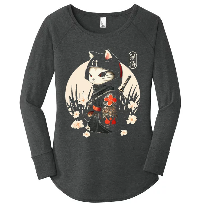 Japanese Samurai Cat Tattoo Kawaii Ninja Cat Women's Perfect Tri Tunic Long Sleeve Shirt