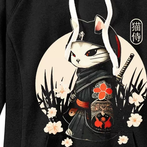 Japanese Samurai Cat Tattoo Kawaii Ninja Cat Women's Fleece Hoodie