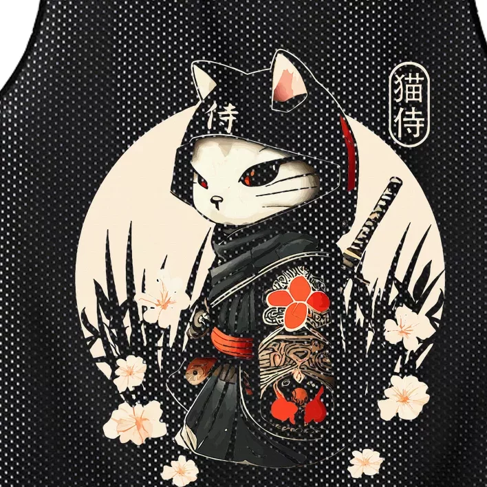 Japanese Samurai Cat Tattoo Kawaii Ninja Cat Mesh Reversible Basketball Jersey Tank