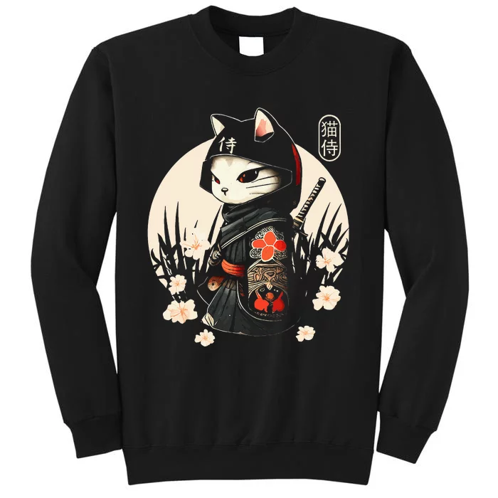 Japanese Samurai Cat Tattoo Kawaii Ninja Cat Tall Sweatshirt