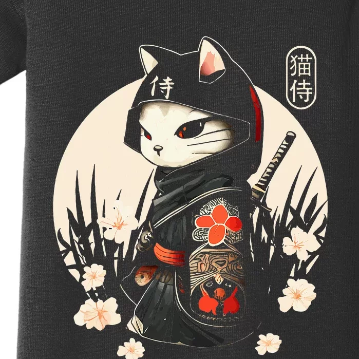 Japanese Samurai Cat Tattoo Kawaii Ninja Cat Baby Bodysuit