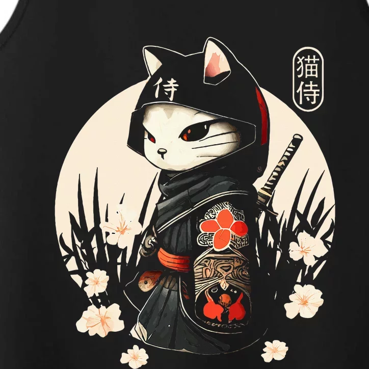 Japanese Samurai Cat Tattoo Kawaii Ninja Cat Performance Tank