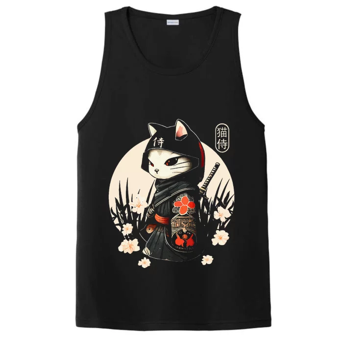 Japanese Samurai Cat Tattoo Kawaii Ninja Cat Performance Tank