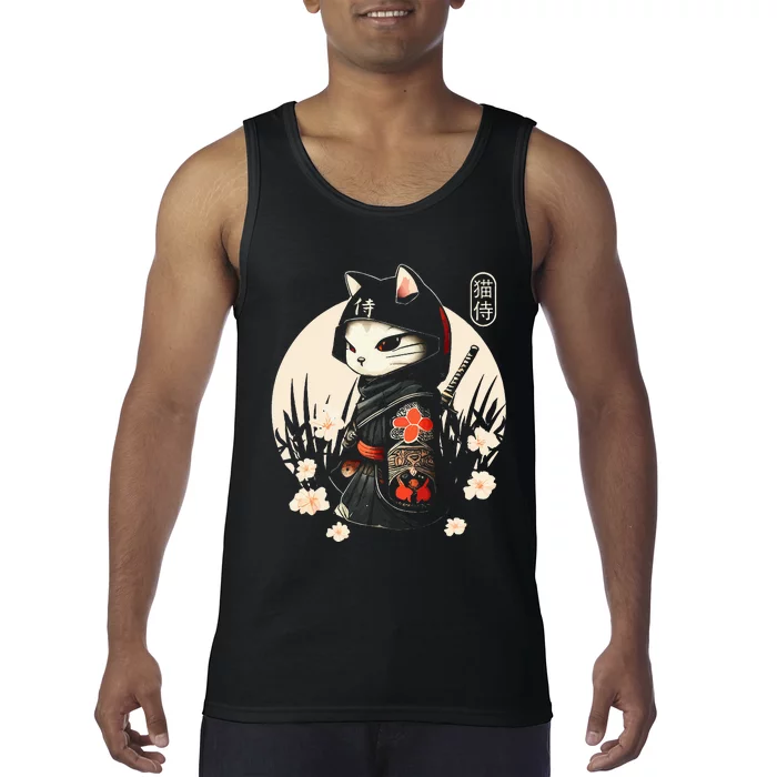 Japanese Samurai Cat Tattoo Kawaii Ninja Cat Tank Top