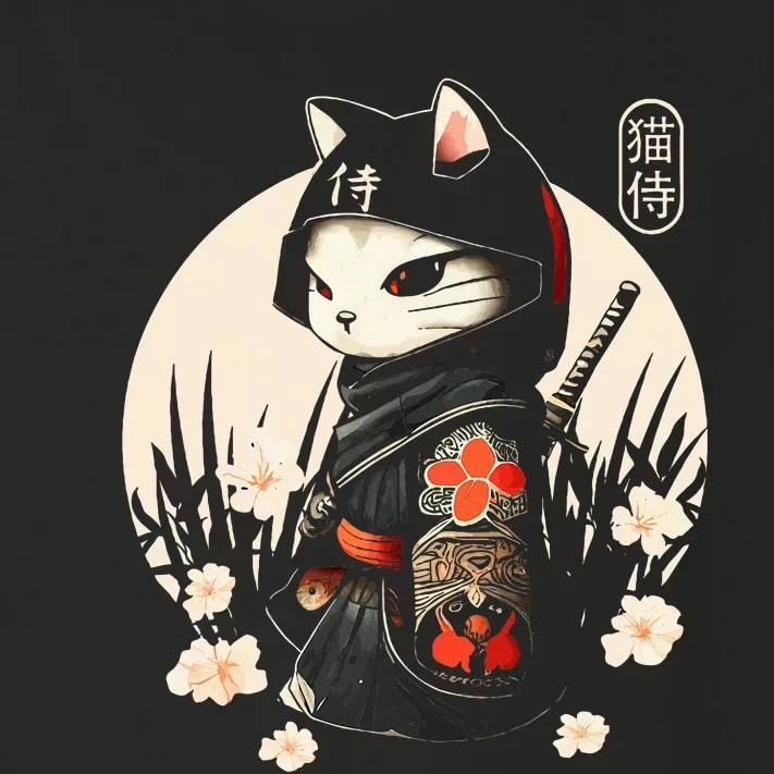 Japanese Samurai Cat Tattoo Kawaii Ninja Cat Toddler Long Sleeve Shirt