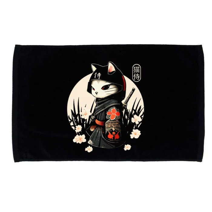 Japanese Samurai Cat Tattoo Kawaii Ninja Cat Microfiber Hand Towel