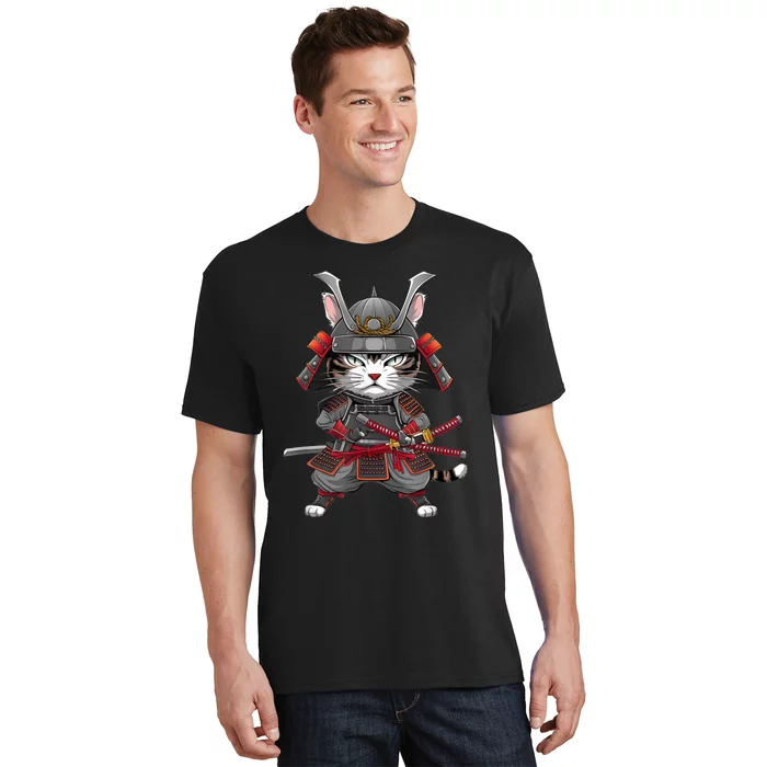 Japanese Samurai Cat Funny Parody Japanese Anime T-Shirt