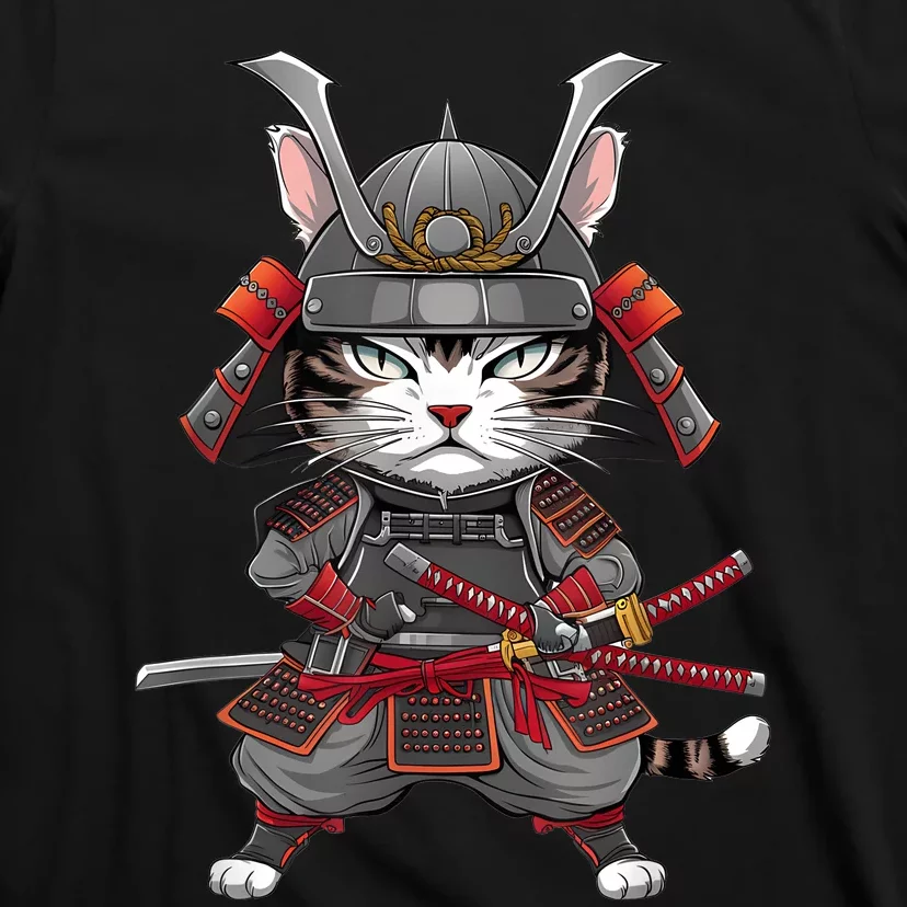 Japanese Samurai Cat Funny Parody Japanese Anime T-Shirt