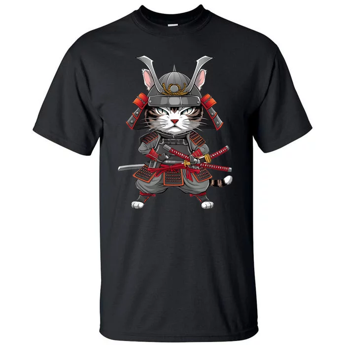 Japanese Samurai Cat Funny Parody Japanese Anime Tall T-Shirt