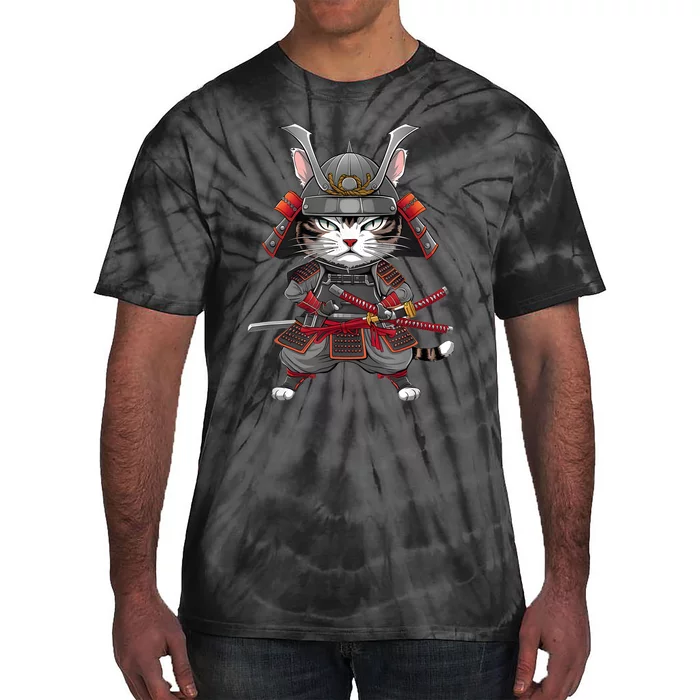 Japanese Samurai Cat Funny Parody Japanese Anime Tie-Dye T-Shirt